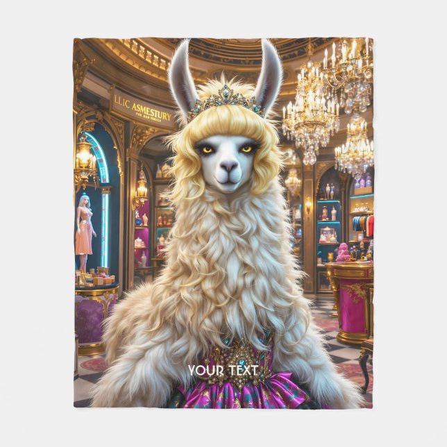 Fantasy Cute Drama Llama Queen Fleece Blanket (Front)