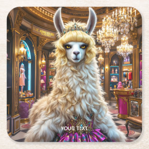 Fantasy Cute Drama Llama Queen Square Paper Coaster