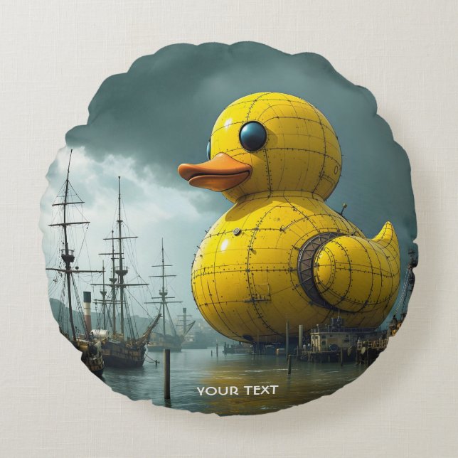 Fantasy Cute Duck War Ship Round Cushion (Front)