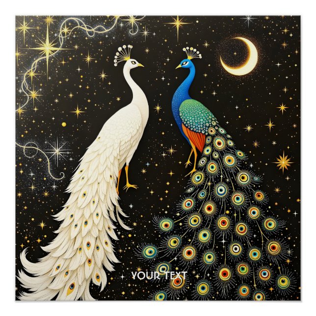 Fantasy Cute Duo Abstract Peacocks Poster (Front)