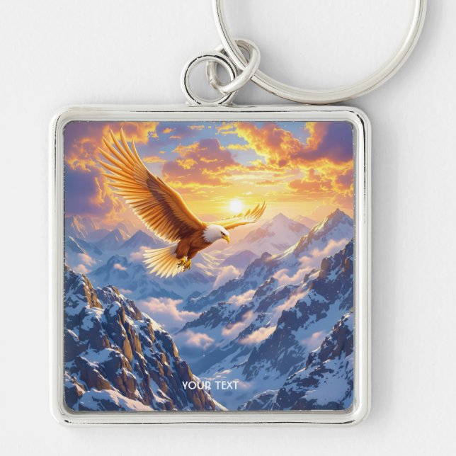 Fantasy Cute Eagle Mountains Sunrise Key Ring (Front)