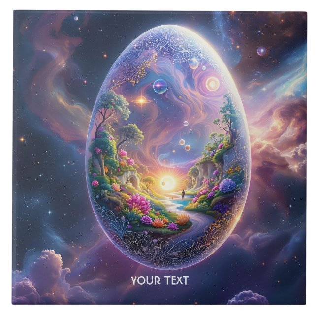 Fantasy Cute Egg Floating Space Ceramic Tile (Front)