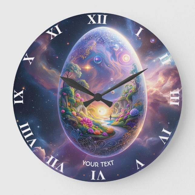 Fantasy Cute Egg Floating Space Large Clock (Front)
