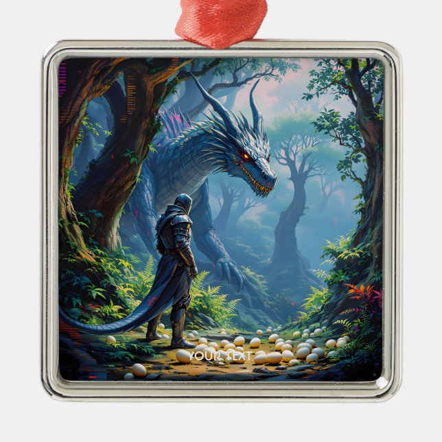 Fantasy Cute Eggs Dragon Knight Metal Ornament (Front)
