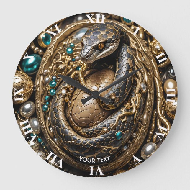 Fantasy Cute Eggs Snake Jewellery Large Clock (Front)