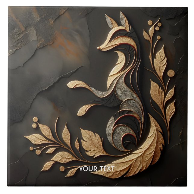 Fantasy Cute  Elegant Fox Drawing Ceramic Tile (Front)