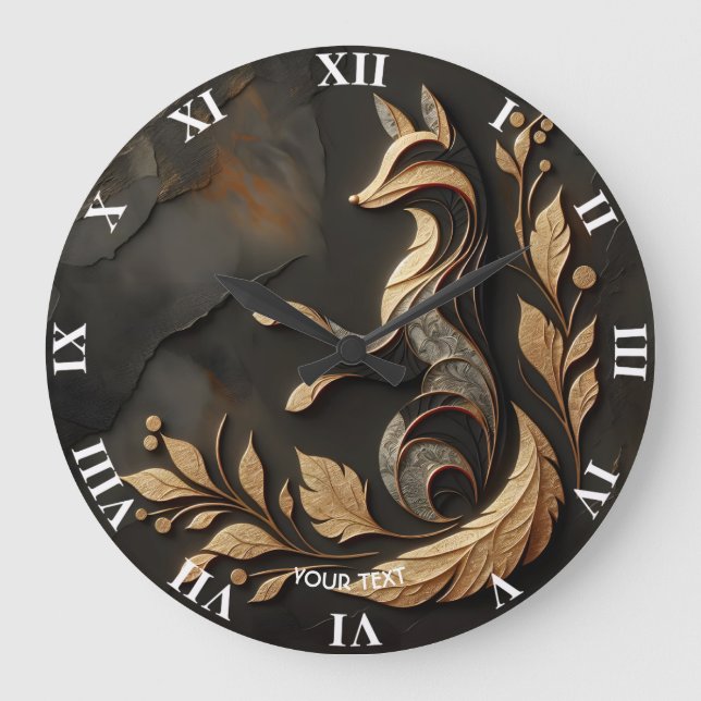 Fantasy Cute  Elegant Fox Drawing Large Clock (Front)