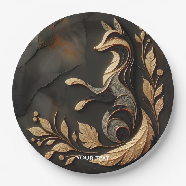 Fantasy Cute  Elegant Fox Drawing Paper Plate (Front)