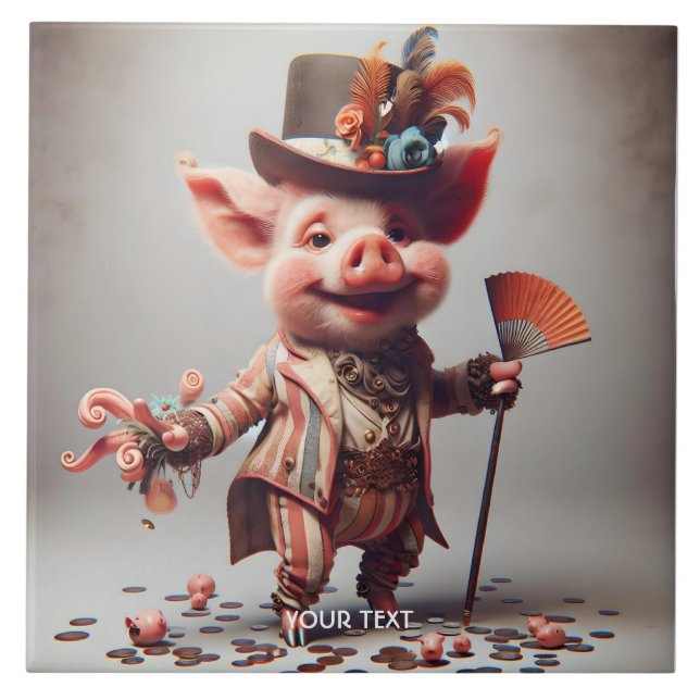 Fantasy Cute Elegant Nice Pig Ceramic Tile (Front)