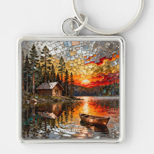 Fantasy Cute Embossed Metal Landscape Key Ring