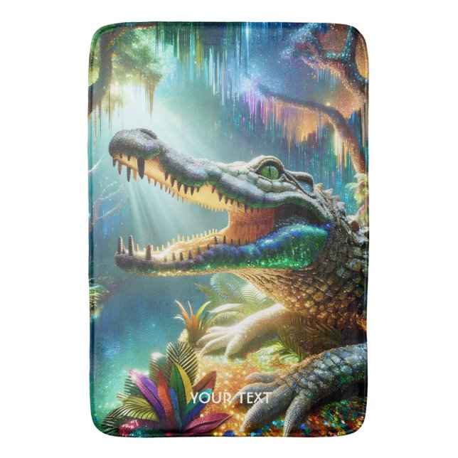 Fantasy Cute Enchanted Crocodile Jungle Bath Mat (Front Vertical)