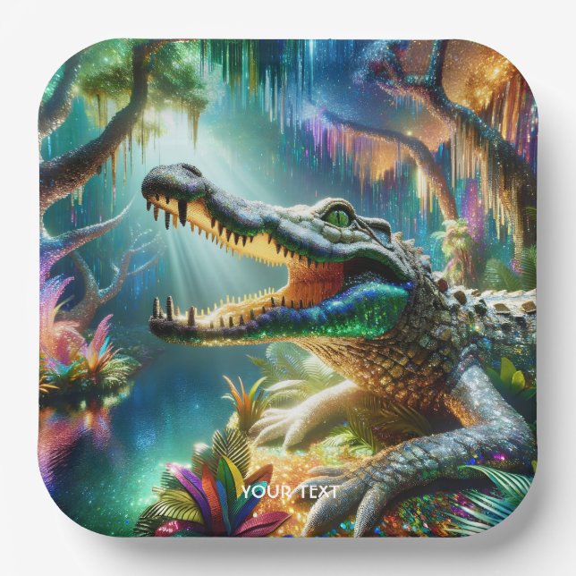 Fantasy Cute Enchanted Crocodile Jungle Paper Plate (Front)