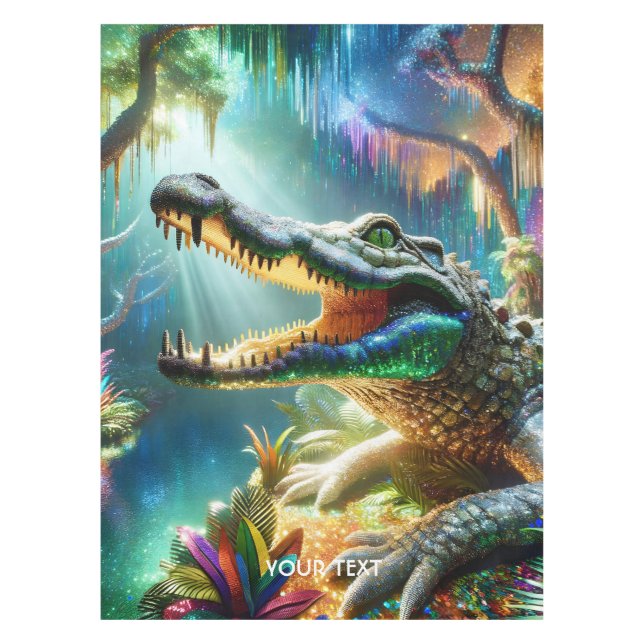 Fantasy Cute Enchanted Crocodile Jungle Tablecloth (Front)