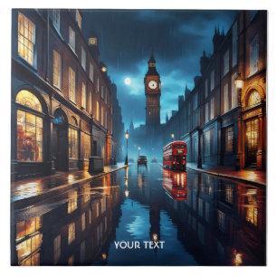Fantasy Cute Evening London Rain Ceramic Tile