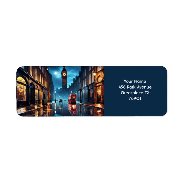 Fantasy Cute Evening London Rain Return Address Label (Front)