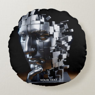 Fantasy Cute Face Metal Sculpture Round Cushion