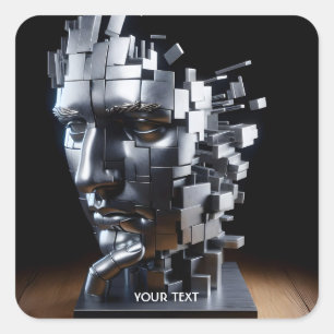 Fantasy Cute Face Metal Sculpture Square Sticker