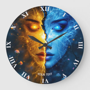 Fantasy Cute Face Yellow Blue Large Clock