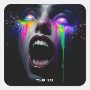 Fantasy Cute Face Yellow Eyes Square Sticker