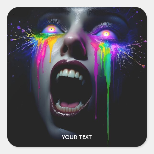 Fantasy Cute Face Yellow Eyes Square Sticker (Front)