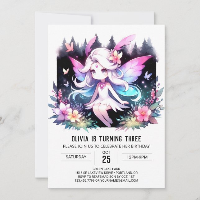 Fantasy Cute Fairy Birthday Invitation (Front)