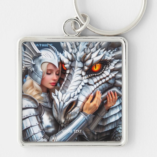 Fantasy Cute Female Warrior Dragon Key Ring (Front)
