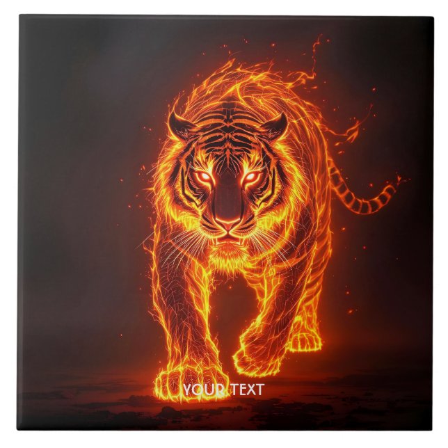 Fantasy Cute Fire Big Tiger  Ceramic Tile (Front)