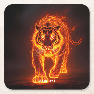 Fantasy Cute Fire Big Tiger  Square Paper Coaster
