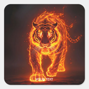 Fantasy Cute Fire Big Tiger Square Sticker