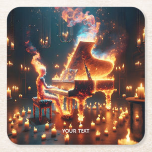 Fantasy Cute Fire Piano Girl Square Paper Coaster