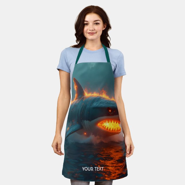 Fantasy Cute Fire Shark Sea Apron (Worn)