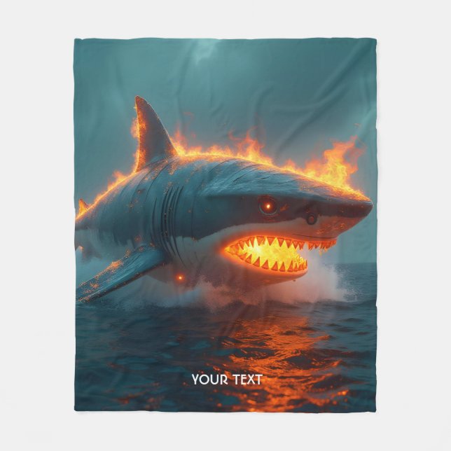 Fantasy Cute Fire Shark Sea Fleece Blanket (Front)