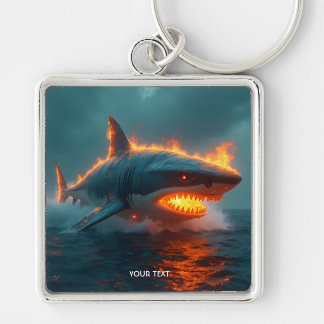 Fantasy Cute Fire Shark Sea Key Ring (Front)