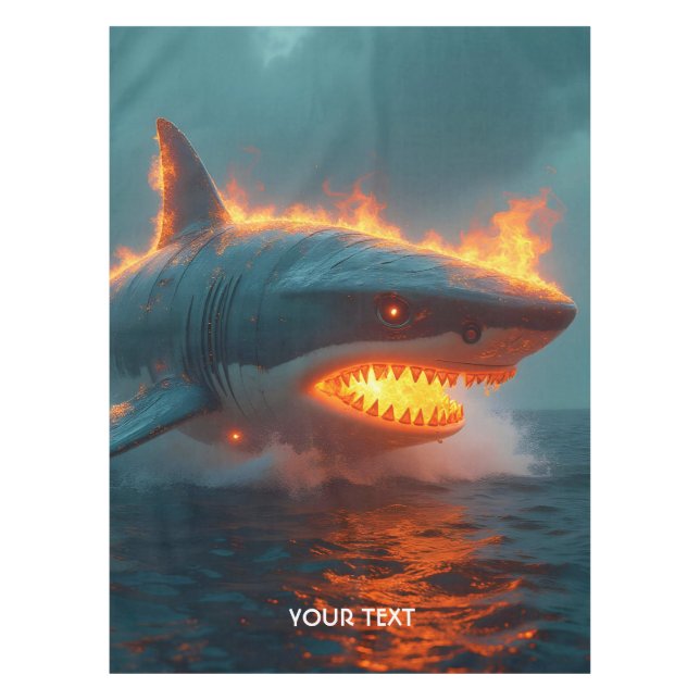 Fantasy Cute Fire Shark Sea Tablecloth (Front)