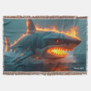 Fantasy Cute Fire Shark Sea Throw Blanket