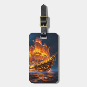 Fantasy Cute Fire Ship Sea Luggage Tag