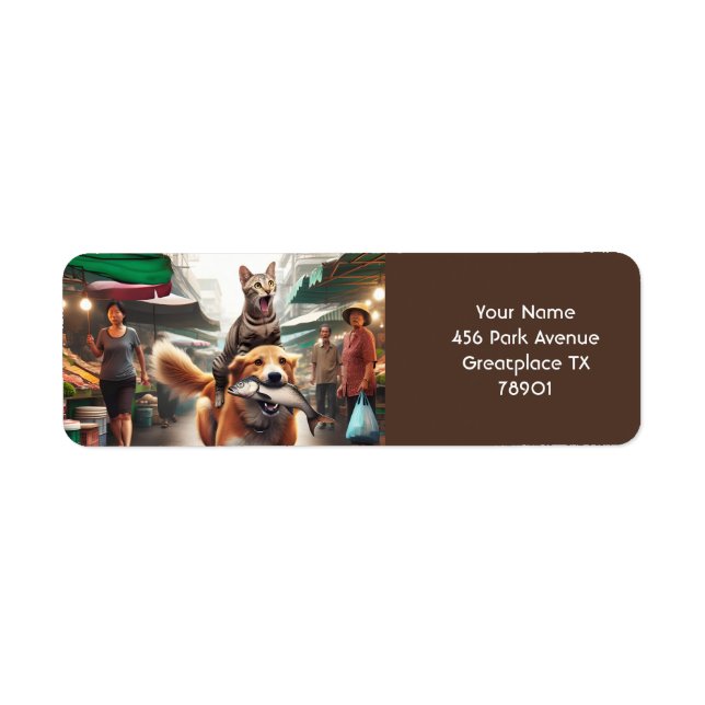 Fantasy Cute Fish Dog Cat Return Address Label (Front)