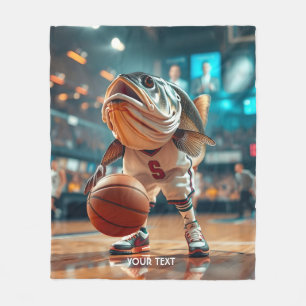 Fantasy Cute Fish Playing Basketball Fleece Blanket