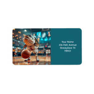 Fantasy Cute Fish Playing Basketball Label
