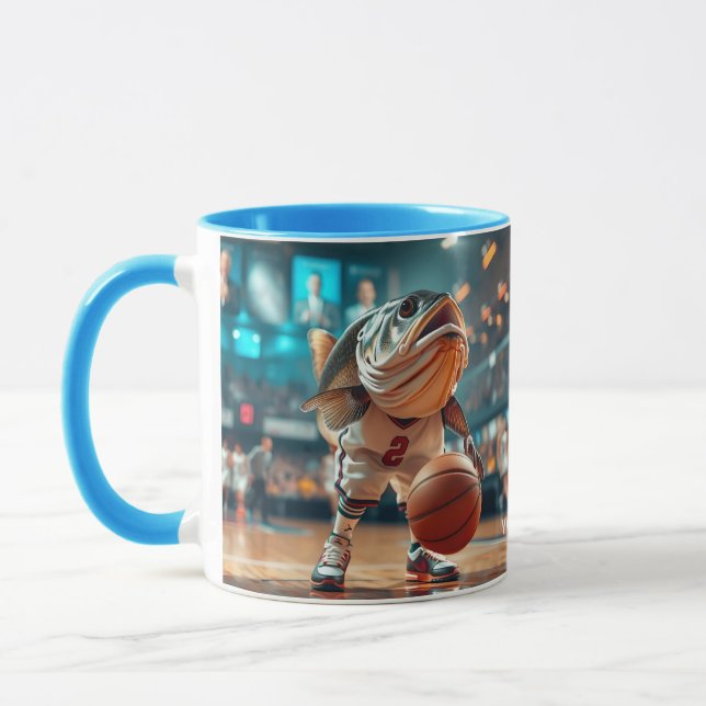 Fantasy Cute Fish Playing Basketball Mug (Left)