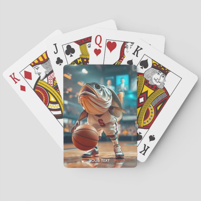 Fantasy Cute Fish Playing Basketball Playing Cards (Back)