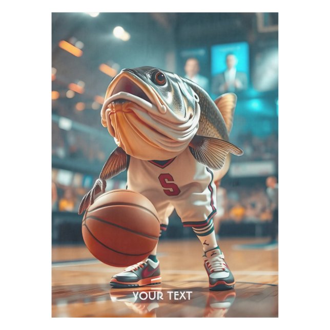 Fantasy Cute Fish Playing Basketball Tablecloth (Front)