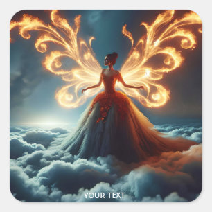 Fantasy Cute Flame Girl Wings Square Sticker