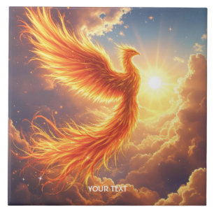 Fantasy Cute Flaming Phoenix Rises Ceramic Tile