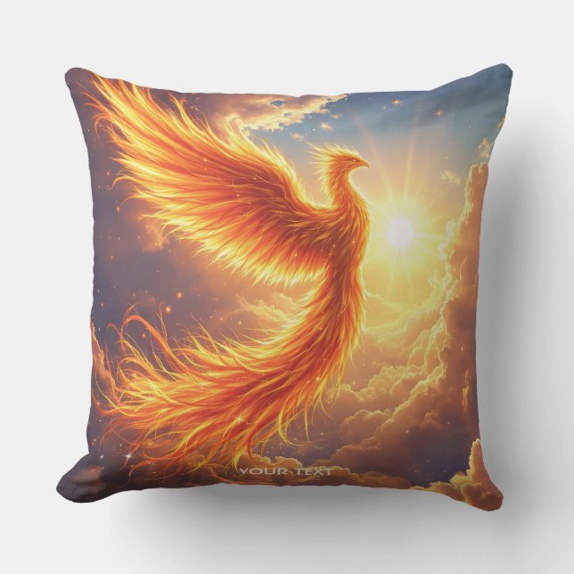 Fantasy Cute Flaming Phoenix Rises Cushion (Front)