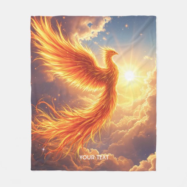 Fantasy Cute Flaming Phoenix Rises Fleece Blanket (Front)