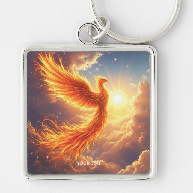 Fantasy Cute Flaming Phoenix Rises Key Ring (Front)