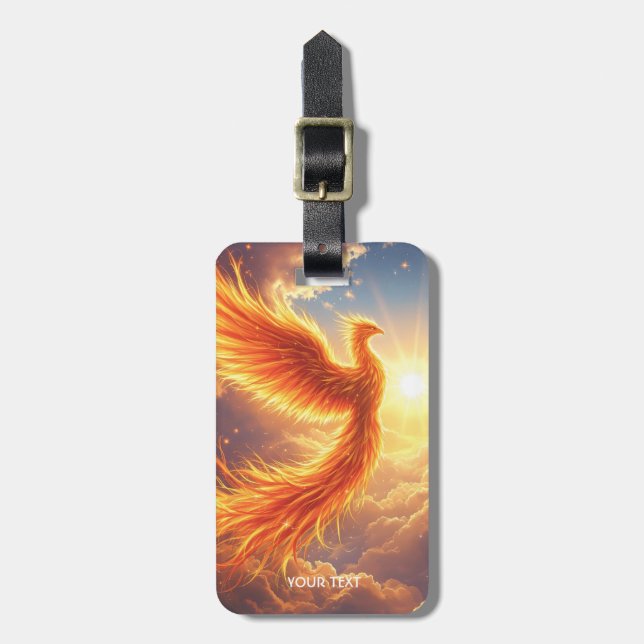 Fantasy Cute Flaming Phoenix Rises Luggage Tag (Front Vertical)