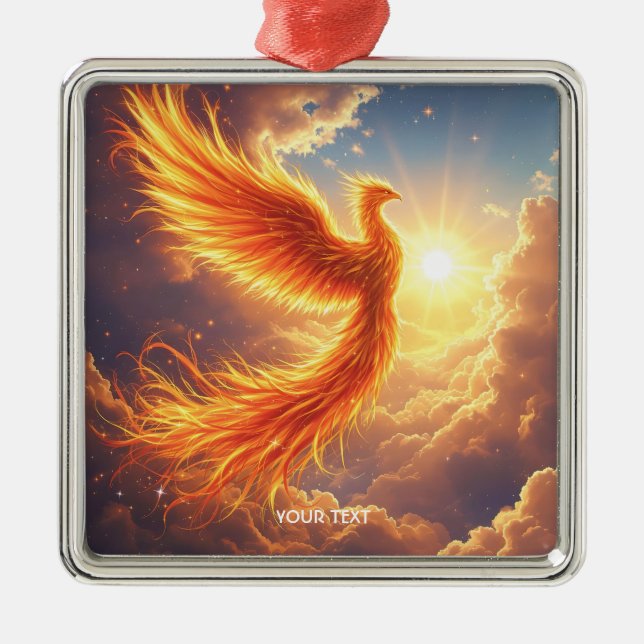 Fantasy Cute Flaming Phoenix Rises Metal Ornament (Front)