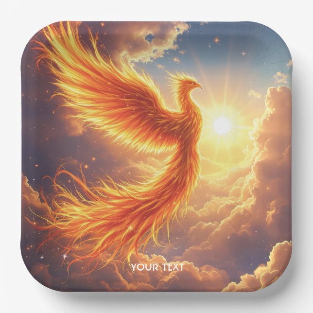 Fantasy Cute Flaming Phoenix Rises Paper Plate (Front)
